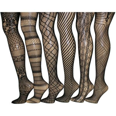 Women Fishnet Lace Stocking Tights Pantyhose Regular & Plus Sizes 1002 (6-Pairs)